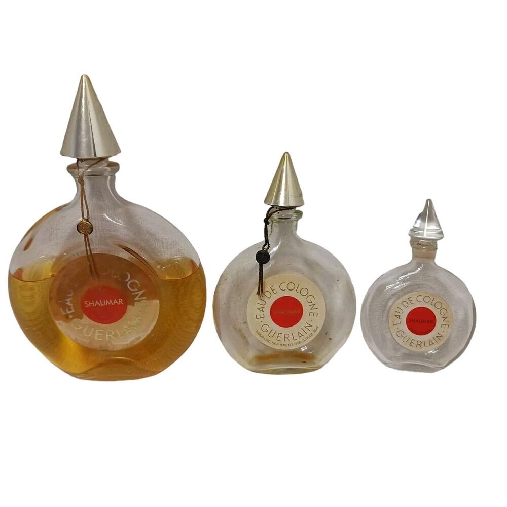 Lot of 3 Guerlain Shalimar 6 oz 3/4 Full, 3.3‎ oz, I.6 oz Flacon Bottle Crystal